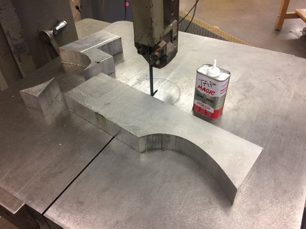 Getting the rough block shape with the bandsaw.