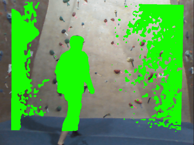 Bright green mask overlayed on the RGB image.