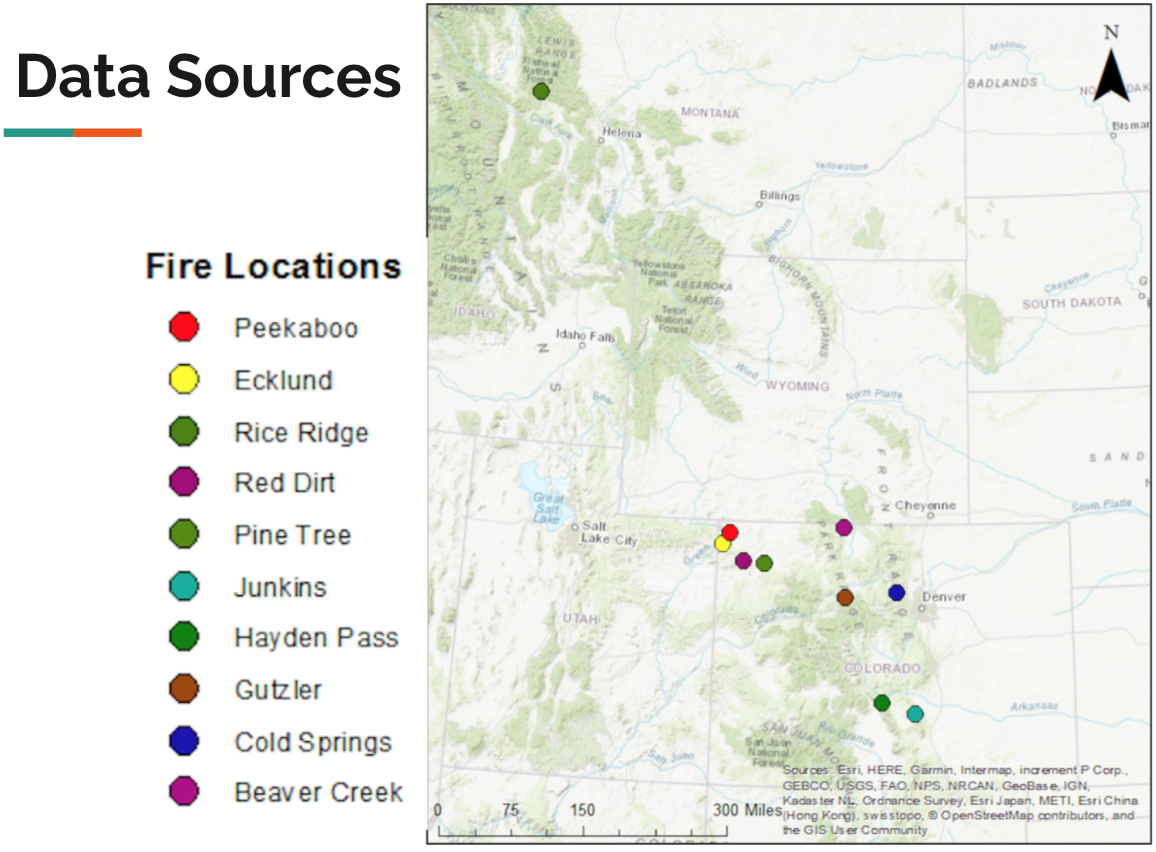 Map of historical fires used in training and evaluation