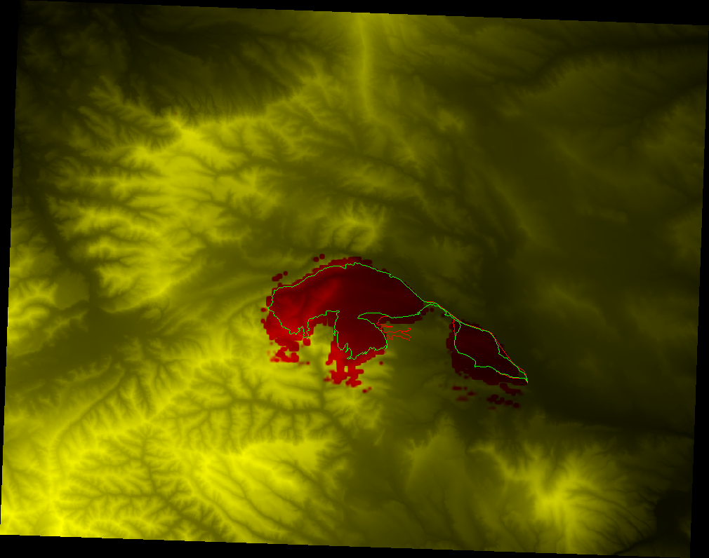 Wildfire spread predictions (see below for description)